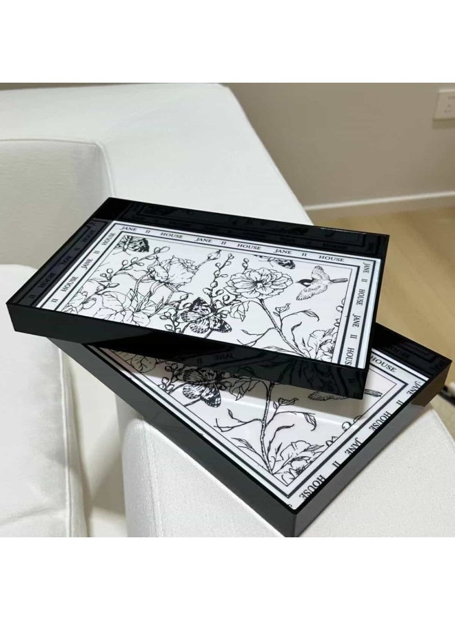 بيتلا صينية تقديم أكريليك مستطيلة، صينية تخزين أنيقة وفاخرة مقاومة للماء وسهلة التنظيف، منظم ديكوري للمنزل والحمام وغرفة المعيشة – نقش زهور كلاسيكية - Image 4